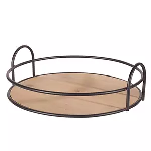 Round Wood/Metal Serving Tray