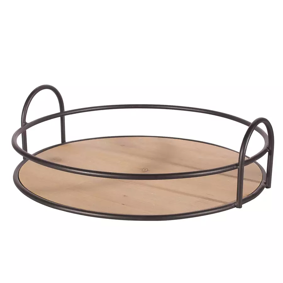 Round Wood/Metal Serving Tray
