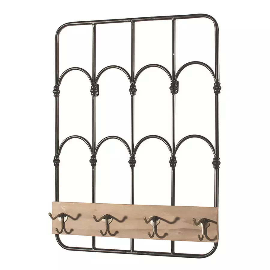 Hook Rack Metal/Wood Black 