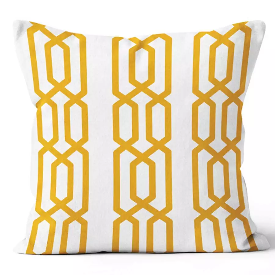 20" Square Chainlink White/Mustard Pillow