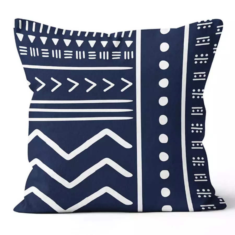20" Square Lines and Dots Navy Pillow