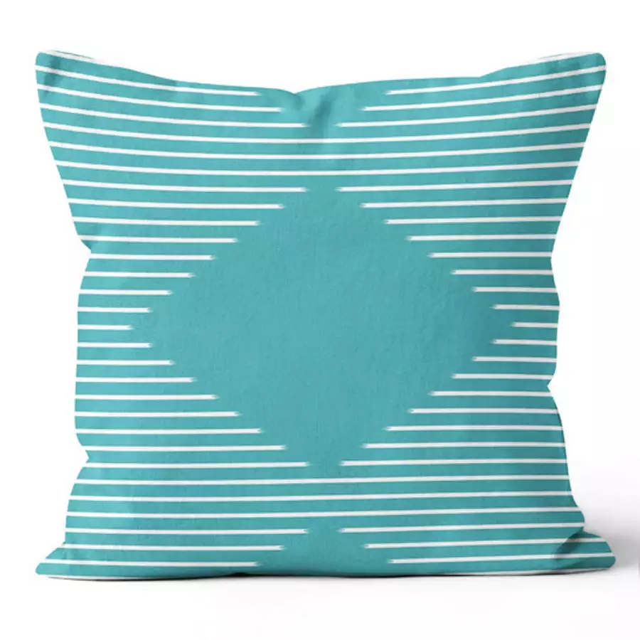 20" Square Diamond Line Turquoise Pillow