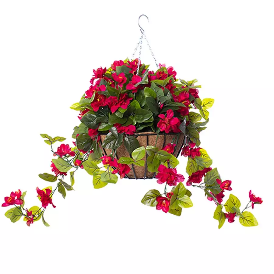 Bright Pink Azalea Flower Hanging Basket, 24" x 22"