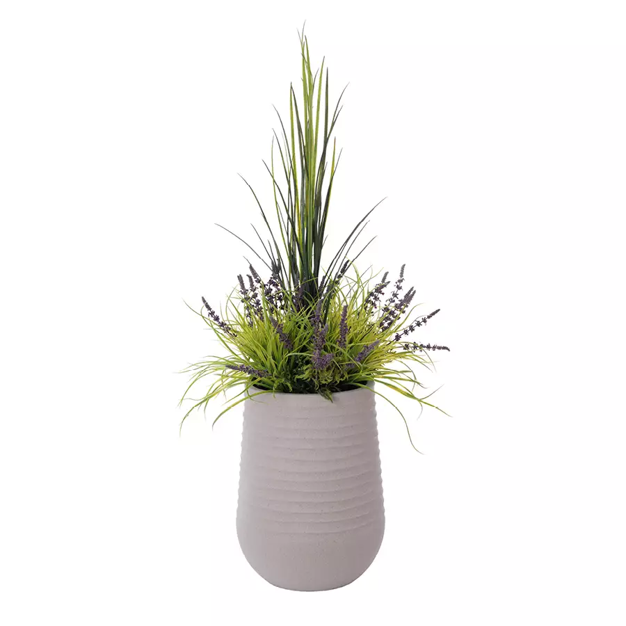 Lavender And Grass With Grey Terrazzo Beige Pot, 55”
