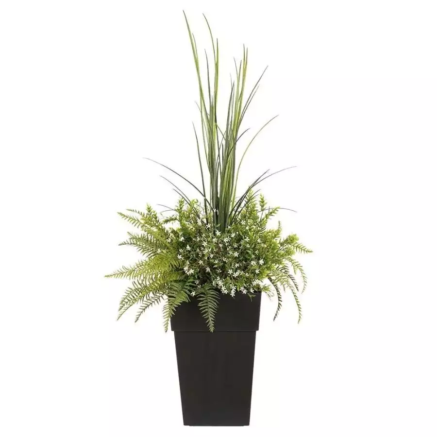 48" Assorted Fern With White Flower Potted