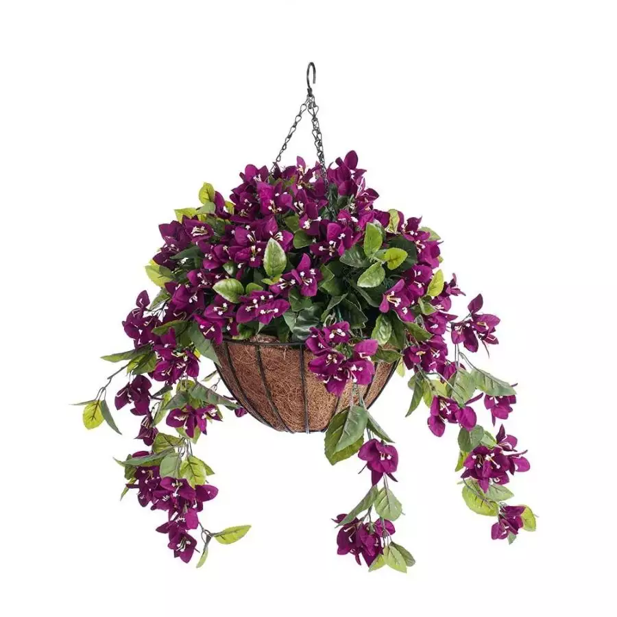 Purple Bougainvillea Outdoor Hanging Flower Basket, 24" x 22"
