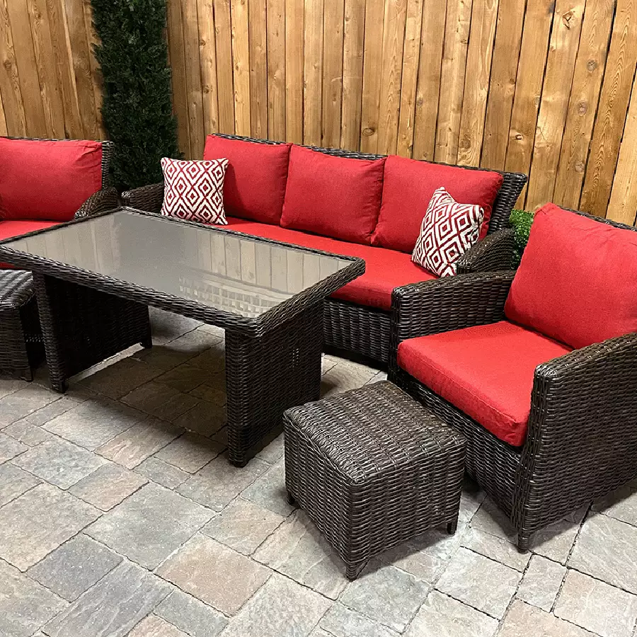 Six Piece Deep Seating, Red/Walnut
