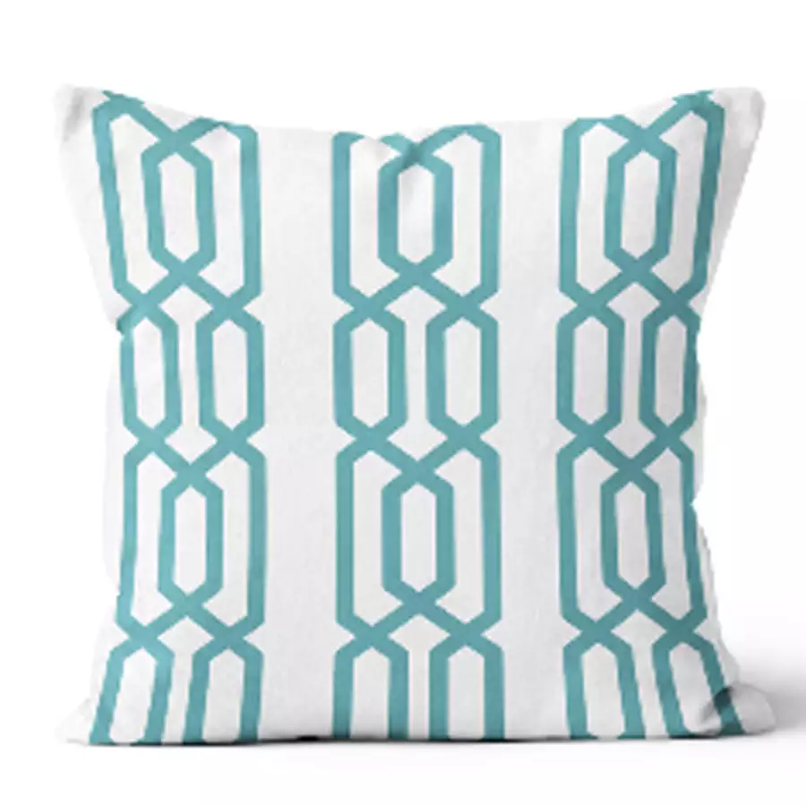 20" Square Chainlink White/Turquoise Pillow
