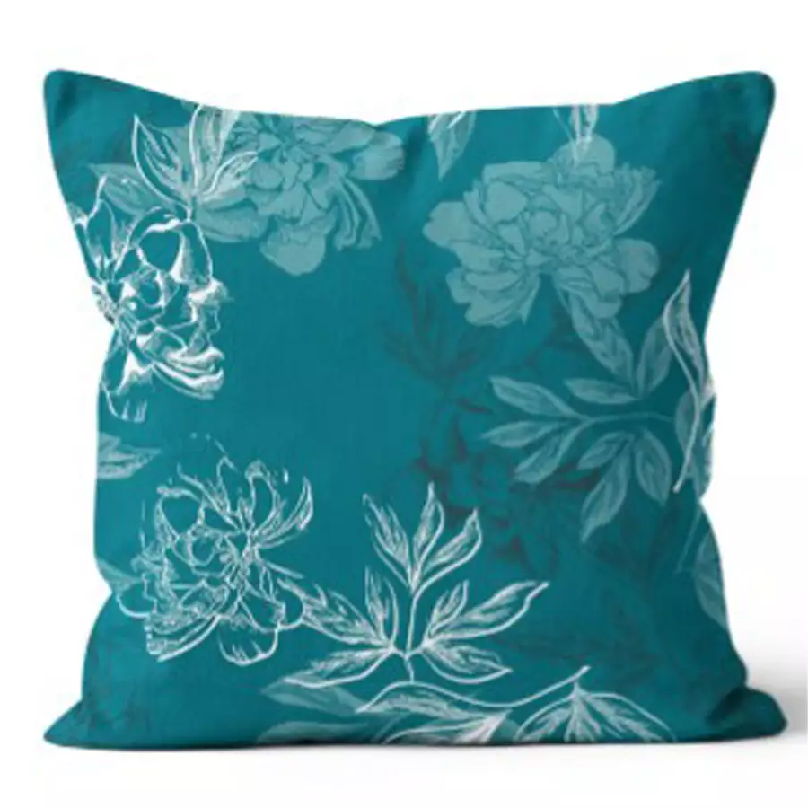 20” Square Romantic Floral Teal Pillow