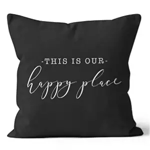20” Square Happy Place Black Pillow