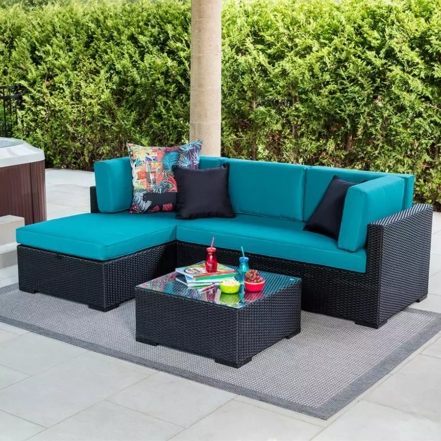 Three Piece Sectional Black/Teal