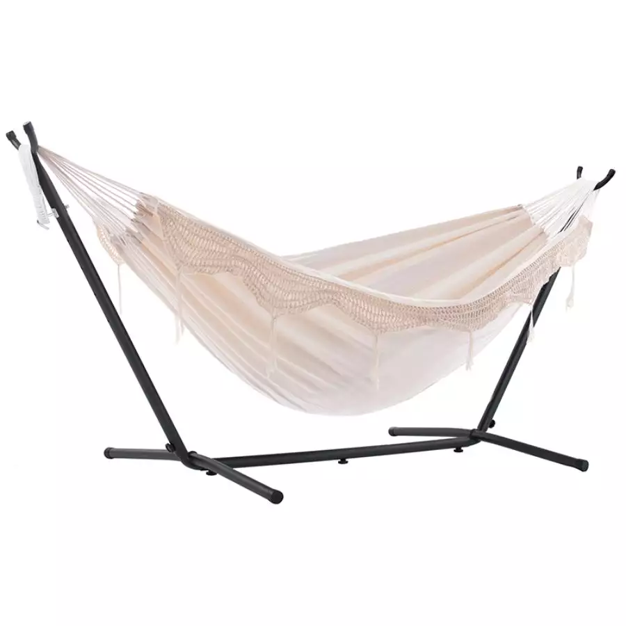 Vivere 9 ft. Natural Double Hammock With Steel Stand