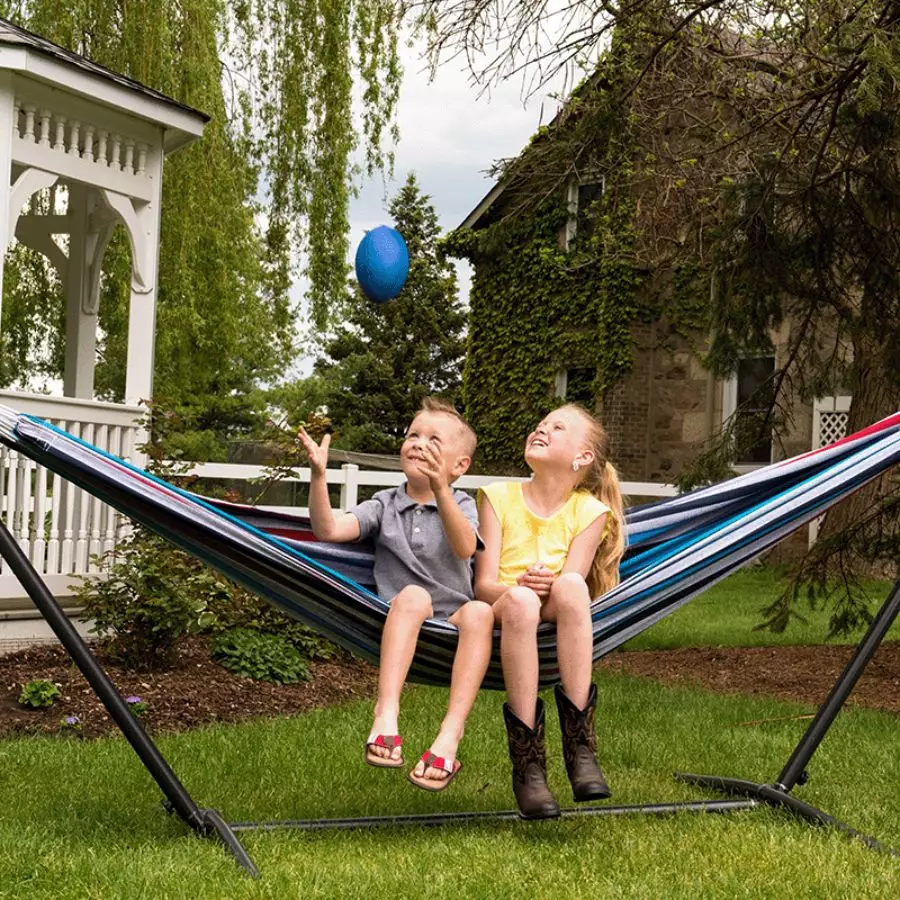 Vivere 9 ft. Denim Double Hammock With Steel Stand