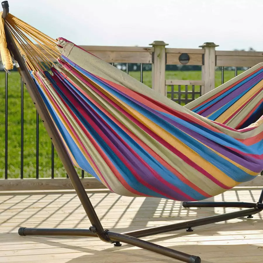 Vivere 9 ft. Tropical Double Hammock With Steel Stand