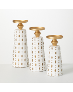 3 Gold/White Pillar Candle Holder Set