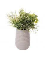 White Flower Arrangement With Grey Terrazzo Beige Pot, 28”