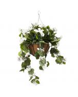 White Geranium Outdoor Hanging Flower Basket, 24" x 22"