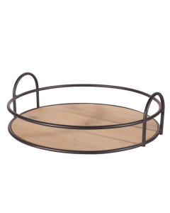 Round Wood/Metal Serving Tray