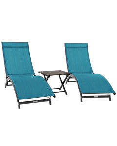 Coral Springs 2 Chaise Lounge with Side Table Set Blue Hawaii