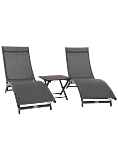 Coral Springs 2 Chaise Lounge with Side Table Set Grey 