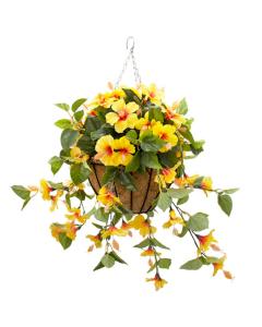 Yellow Hibiscus Outdoor Hanging Flower Basket, 24" x 22"