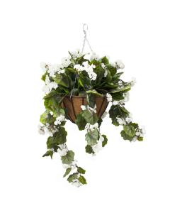 White Geranium Outdoor Hanging Flower Basket, 24" x 22"