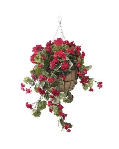 Red Geranium Hanging Basket With Burlap Basket, 24" x 22"