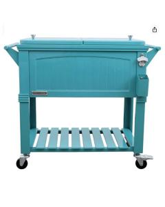 Permasteel Furniture Style Cooler With Wheels And Shelf Teal - 80 Quart