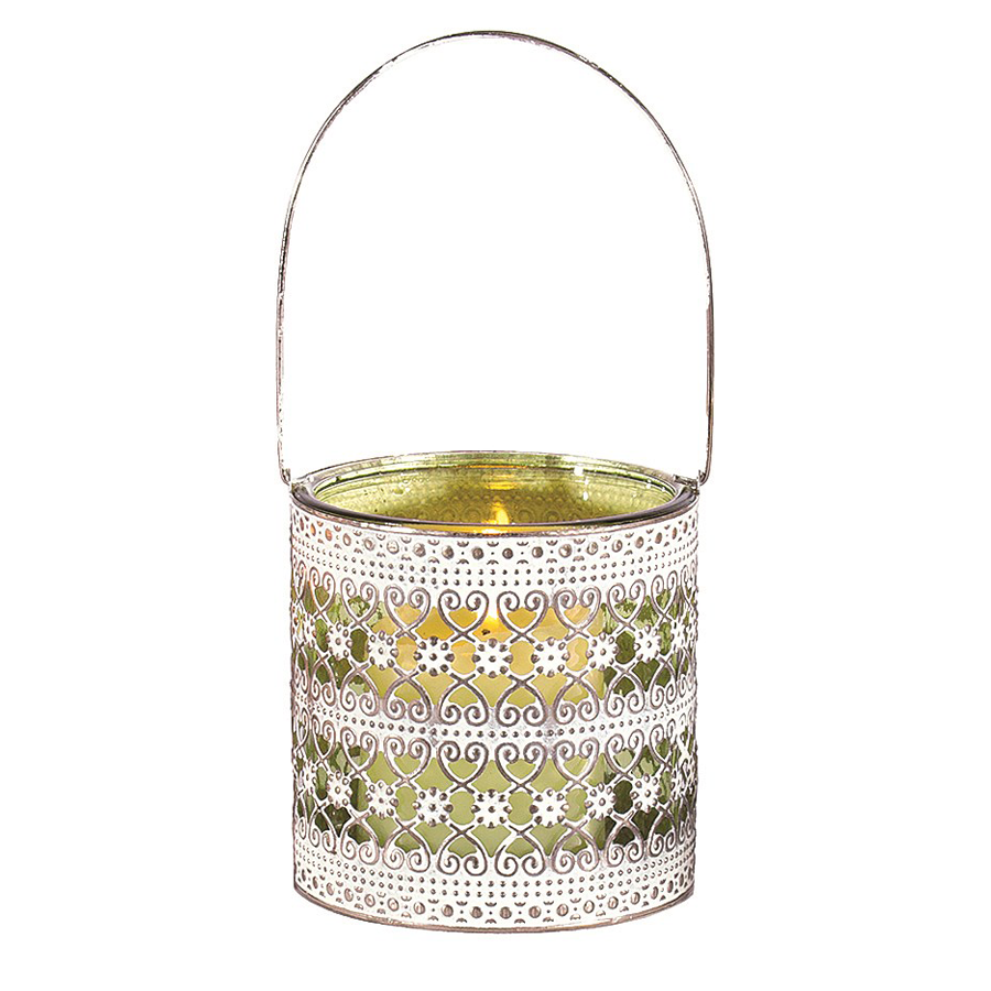 Green Glass Candle Holder with Handle Patio Accessories Pioneer