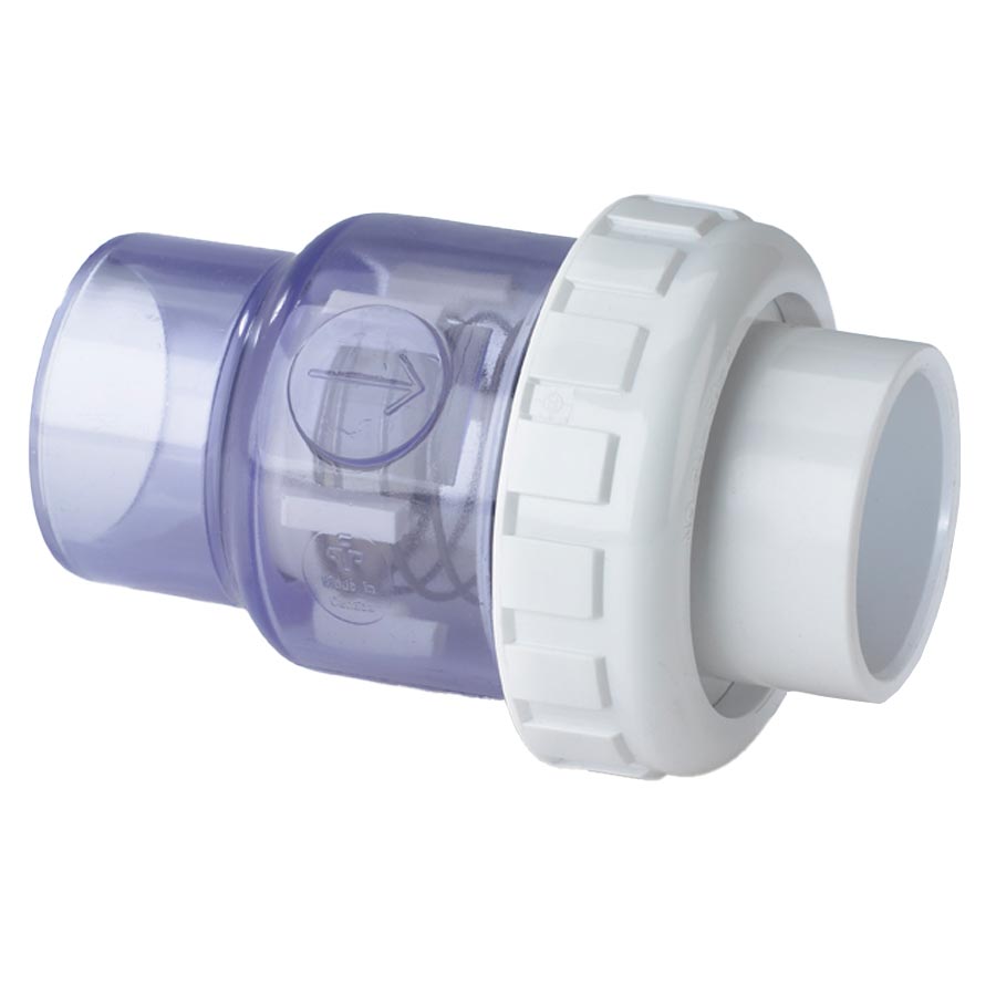 1 1/2" Clear PVC Single Union Spring Check Valve SKT X SKT Praher