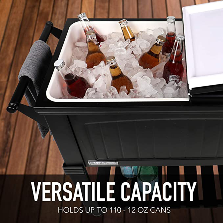80qt Permasteel Cooler Furniture Style with Wheels and Shelf Black
