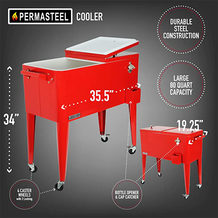 80qt Permasteel Cooler with Wheels Red