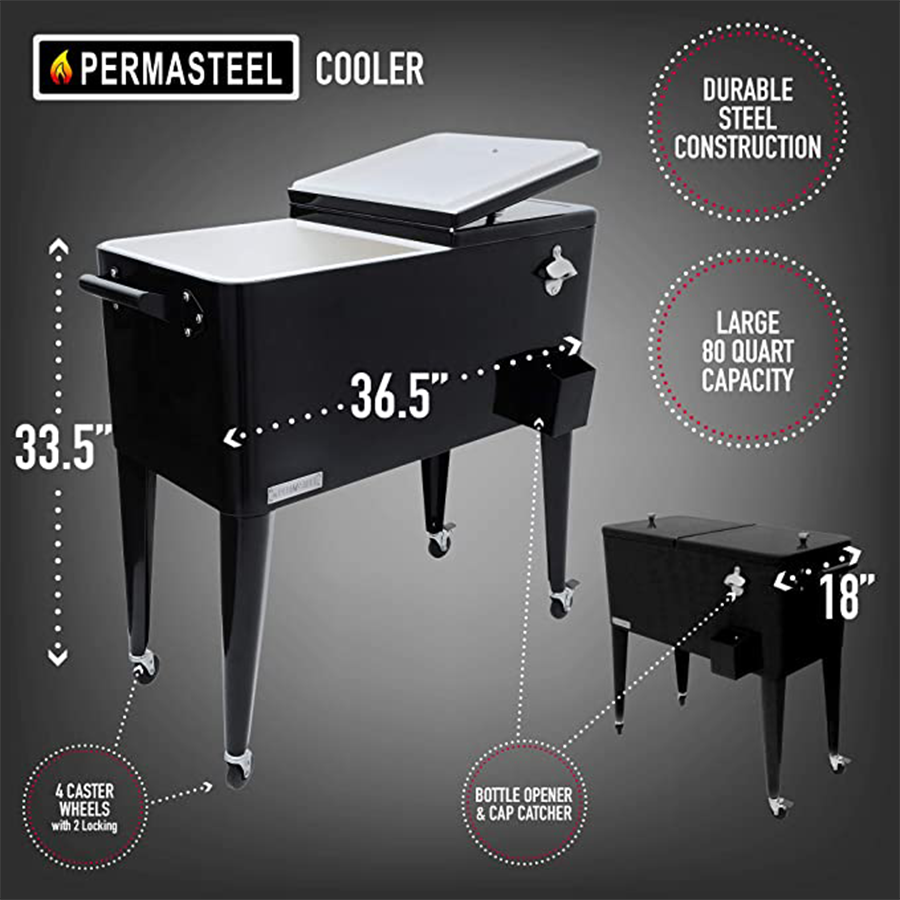 80qt Permasteel Cooler with Wheels Black