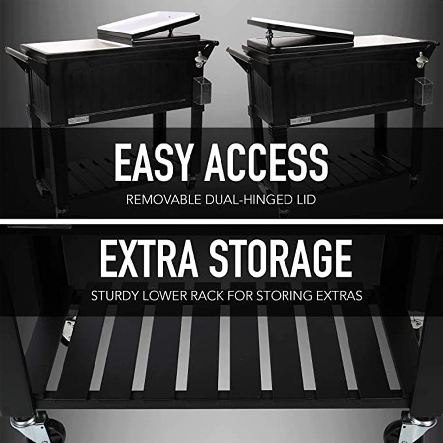 80qt Permasteel Cooler Furniture Style with Wheels and Shelf Black