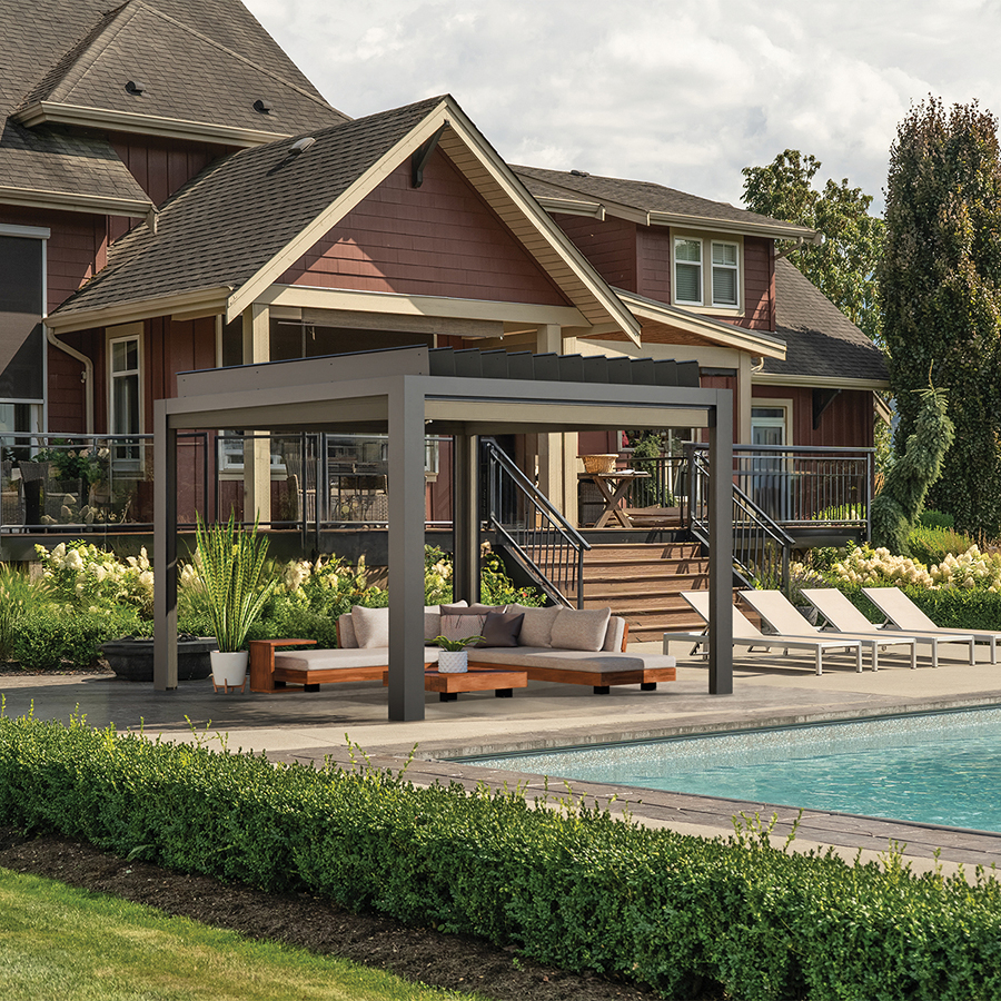 Stella 11' x 11' Motorized Louver Pergola Iron Ore