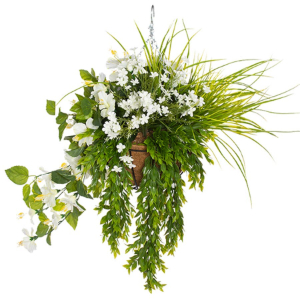 Hanging Basket White Geraniums With White Flowers & Foliage