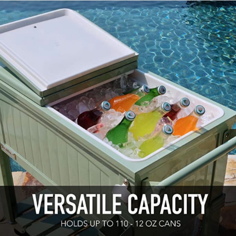 80qt Permasteel Cooler Furniture Style with Wheels and Shelf Sage