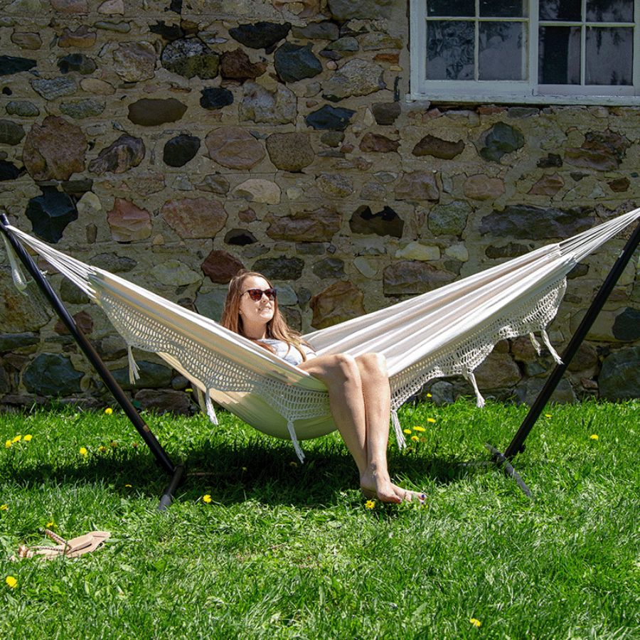 Vivere 9 ft. Natural Double Hammock With Steel Stand