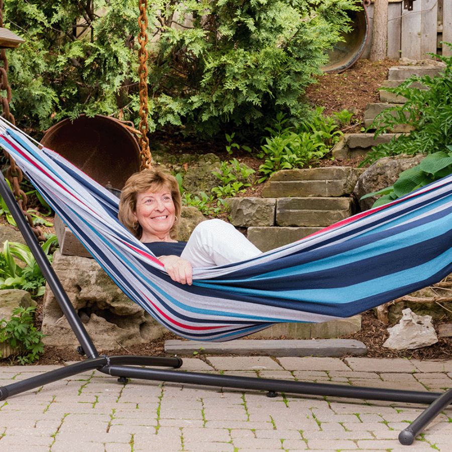 Vivere 9 ft. Denim Double Hammock With Steel Stand