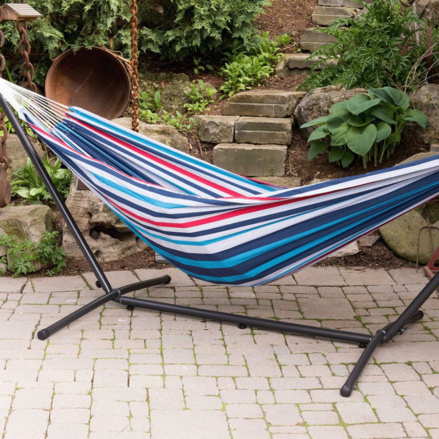 Vivere 9 ft. Denim Double Hammock With Steel Stand