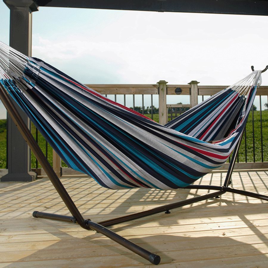 Vivere 9 ft. Denim Double Hammock With Steel Stand