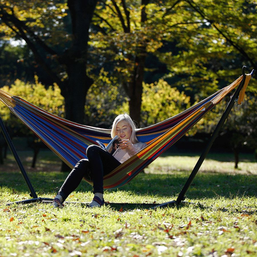 Vivere 9 ft. Tropical Double Hammock With Steel Stand